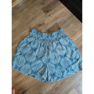 joie women paperbag Y2k Chambray & white Pattern pull-on floral lyocell shorts L